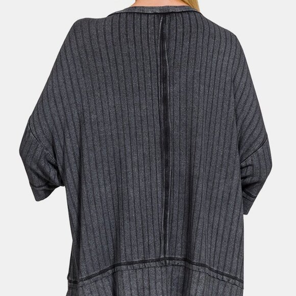 Washed Ribbed Drop Shoulder Half Sleeve Top - Picture 2 of 3